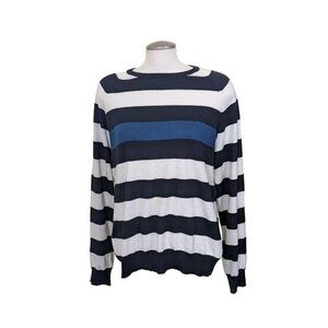 Club Monaco Cashmere Silk Cotton Sweater Mens Large Black Striped Long Sleeve